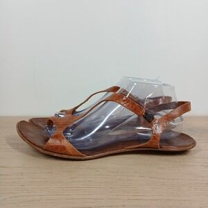 Cydwoq Sandals Women 9.5 Tan Leather Strappy Flat Slingback Vintage Boho Thong